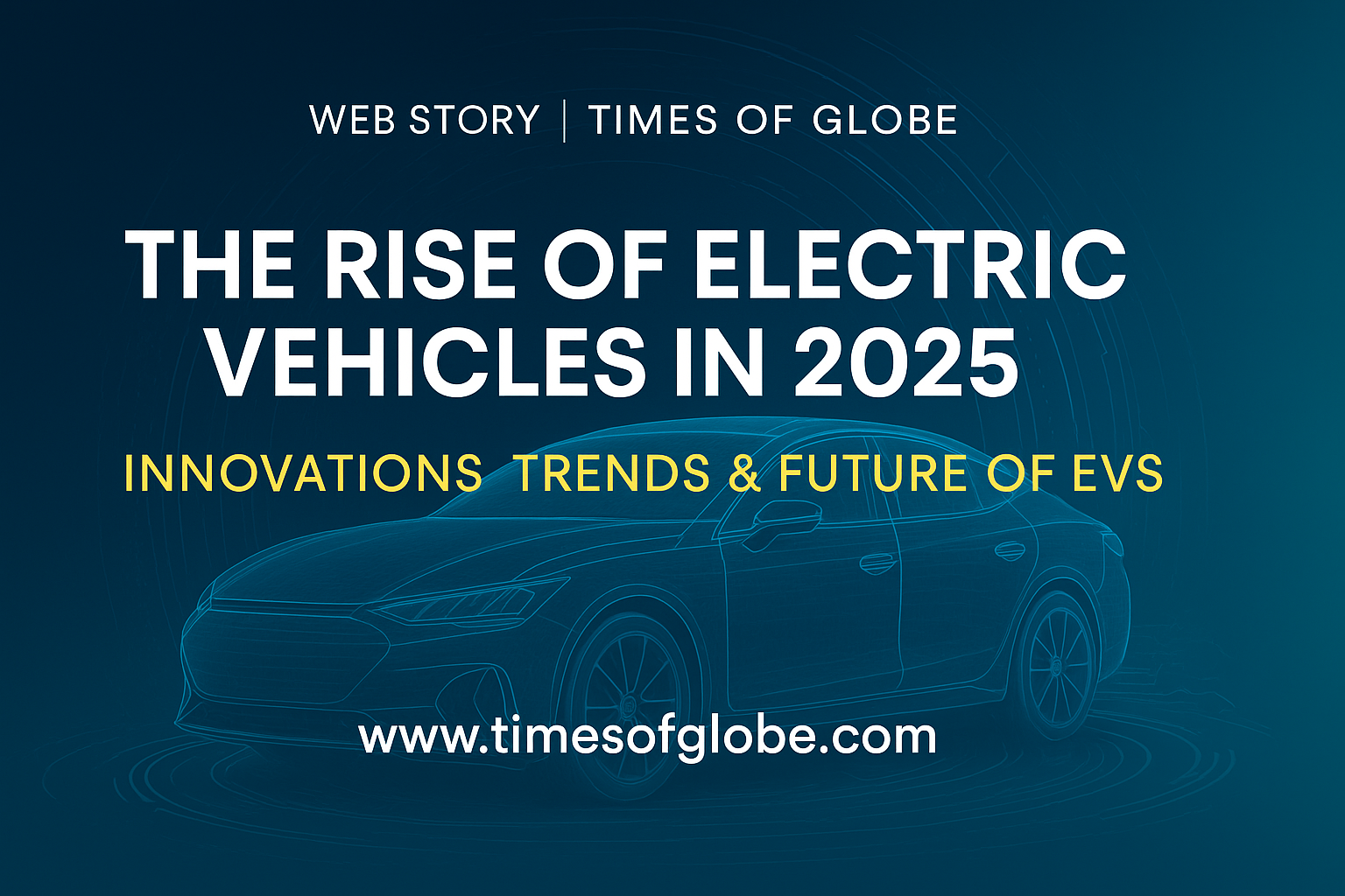 “Digital graphic design showing a futuristic web story layout by Times of Globe, highlighting latest global tech and digital trends”