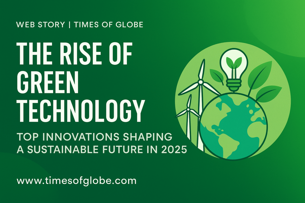 Futuristic green city powered by solar panels and wind turbines – Green Technology Innovations 2025