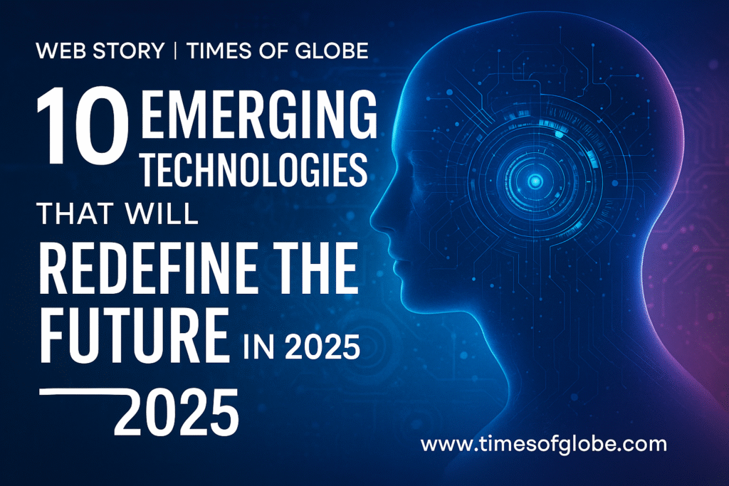 Emerging technologies 2025 - digital circuit, AI chip, and futuristic visuals