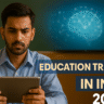 Young Indian male student in a modern classroom environment preparing for competitive exams