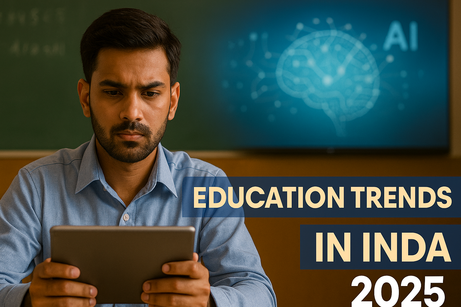 Young Indian male student in a modern classroom environment preparing for competitive exams