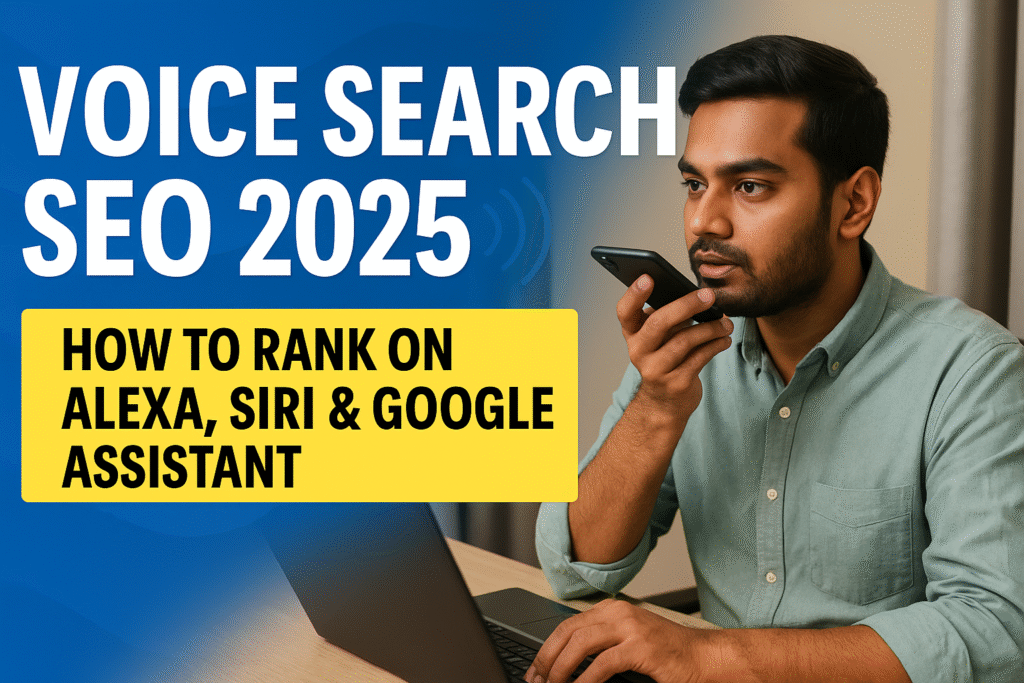 Indian man using voice search on smartphone at desk